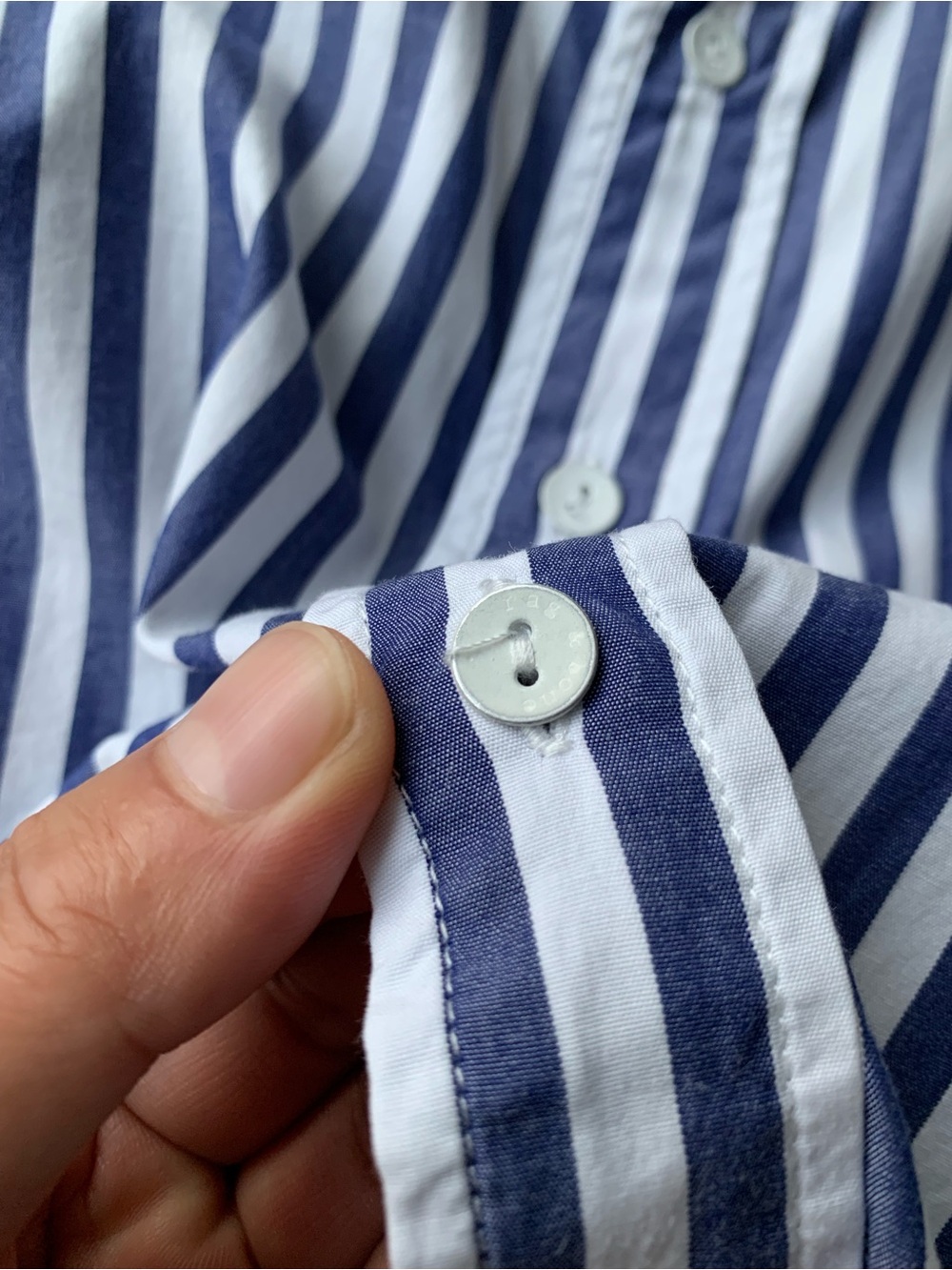 Rag & Bone Women Blue and White Vertical Stripe Dress Shirt size l - Picture 11 of 12